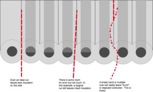 Splitting out conductors with an exacto knife